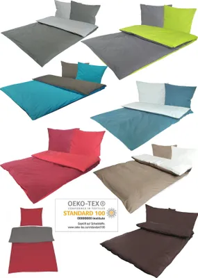 A collage of various bedding sets in different colors and arrangements.