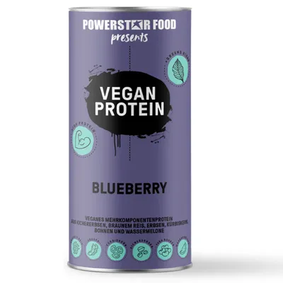 Produktbild von Powerstar VEGAN PROTEIN POWDER 500 g | Ohne Soja | Mehrkomponenten Protein-Pulver mit 10 Superfoods | Ideal zum Muskelaufbau | Blueberry
