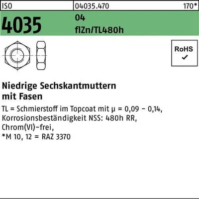 Produktbild von Reyher  niedrige Sechskantmu. ISO 4035 04 M 10 flZn (500 Stück)