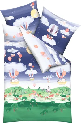 Produktbild von Kaeppel Kinder-Bettwäsche Schlafschafballon" blau-bunt 1x 135x200 cm + 1x 80x80 cm"