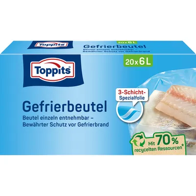 Produktbild von TOPPITS Gefrierbeutel 20 x 6 Liter 290 x 410 mm 20 Beutel