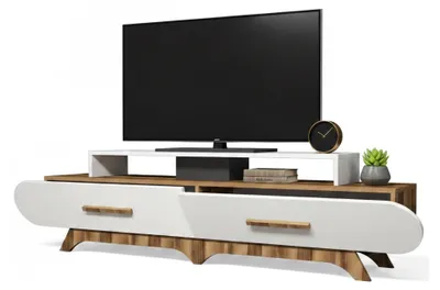 Produktbild von Fernsehschrank Dpereyr, Ständer für Wohnzimmerfernseher, Niedriges Wohnzimmer-Sideboard, TV-Ständerbasis, 205x37h50 cm, Walnuss und Weiß