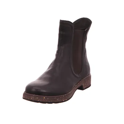 A single brown leather boot is shown against a white background.
