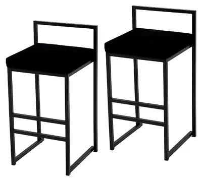 Produktbild von Kücheninsel Counter Barhocker Esszimmerstühle | Hocker mit Metallbeinen und Samtkissen | Barstuhl mit einer Sitzhöhe von 60 cm | Erhältlich in 4 Farben (Schwarz, 2er-Set 66 cm)