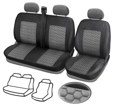 Zdjęcie produktu dla 1+2 pokrowce na siedzenia z ekoskóry do samochodów Vauxall Opel Vivaro Movano od 2010 r. Czarne/szare