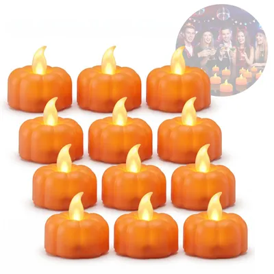 Productafbeelding van 12 Stuks Halloween Pompoen LED Kaarsen, Halloween Decoratie Binnen Buiten