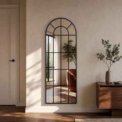 Hauptansicht des LunaMirror Aster Bogen- und Fensterspiegels in Schwarz, 165 x 60 cm