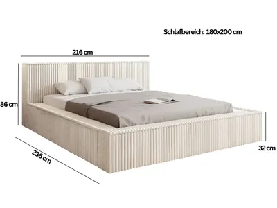 Zdjęcie produktu dla BESILIO Podwójne łóżko 180x200 Mozna - pojemnik, szerokie boczki, stelaż z listwami, modna tkanina - Czarny & Tilia 100