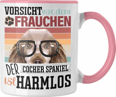 Produktbild von Trendation - Cocker Spaniel Besitzerin Frauchen Tasse Geschenk Lustiger Spruch Geschenkidee Vorsicht Vor Dem Frauchen (Rosa)