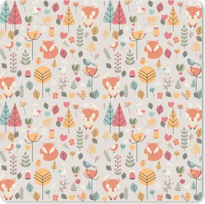 Produktbild von MuchoWow® Mauspad Mousepad Fuchs - Blumen - Regenbogen - Kinder - Design 20x20 cm - Mousepads - Maus Mat - Pad - Mausunterlage - Desk Mat - Bureauartikeln
