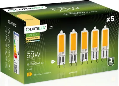 Zdjęcie produktu dla 5x Żarówka LED G9 Kapsułka 5W = 50W 560lm 3000K Ciepła 360° FILAMENT LUMILED