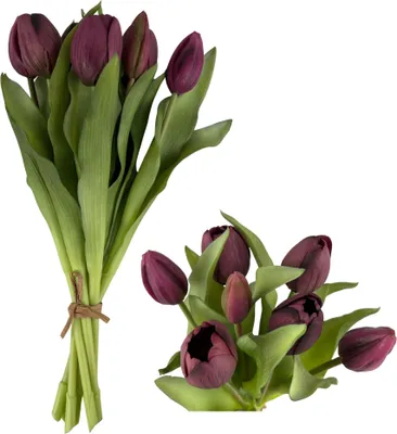 Produktbild von G.blümt Tulpen künstlich Real Touch 7er Bund – Kunstblumen Strauß wie echt Lila