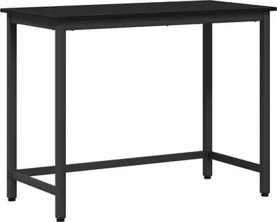 A black table with a black metal frame against a white background.