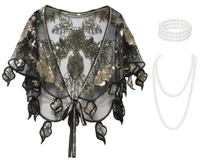 Image de Écharpe-épaules des années 1920, ornée de paillettes et de perles, idéale pour les tenues de soirée