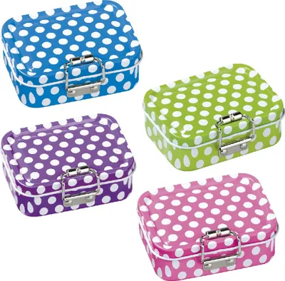 Produktbild von Mini Büro-Set aus Metall, gepunktet, 8x6x3 cm, für Büroutensilien und kleine Schätze