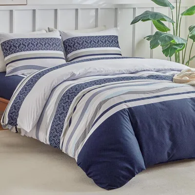 Produktbild von Bettwäsche-Set Doppelbett 4-teilig Dunkelblau Mikrofaser mit Spannbettlaken 200x200 cm
