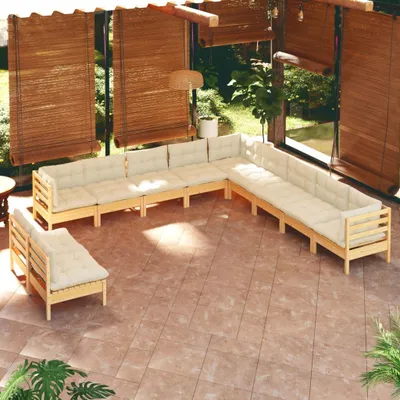 Produktbild von Möbel 11-tlg. Garten-Lounge-Set mit Creme Kissen Massivholz Kiefer - Gartenmöbelgarnituren 3096851