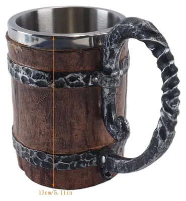 Holzstil-Becher mit Henkel, Retro-Bierbecher, 600 ml