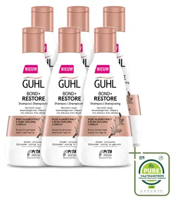 Produktbild von 6 x Guhl Bond+ Restore Shampoo für geschädigtes Haar - 250 ml - Großpackung - 6 Stücke