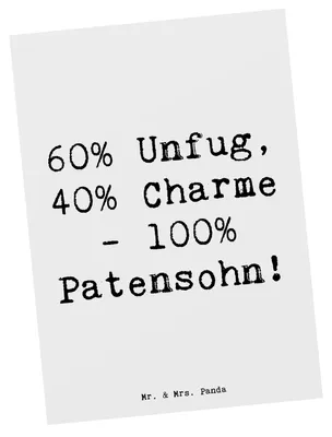 Produktbild von Mr. & Mrs. Panda Postkarte Spruch Patensohn Charme - Weiß - Geschenk, Frechdachs, Ansichtskarten, Ansichtskarte, Geschenke, Taufpate, Patenschaft, Liebe, Grußkarte