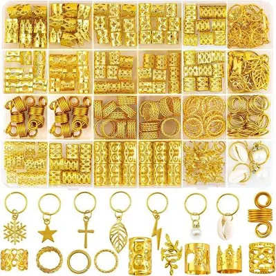 Produktbild von Goldsatz für Dreadlocks, Haarvlechtwerkzeug, 245 Stück, Metall, Haarspiralen, Clips, Vlechten für Männer, Frauen, Kinder