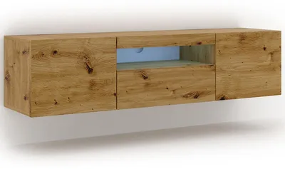 Image de Meuble TV bas Aura 150 cm Suspendu ou posé au sol Meuble bas universel Meuble TV Meuble TV Buffet Table hi-fi Meuble suspendu Artisan Chêne avec LED