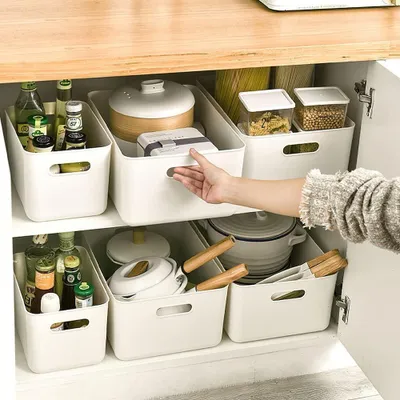 Aufbewahrungsboxen-Set, 6 Stück mit 4 Deckeln, Kunststoff, weiß