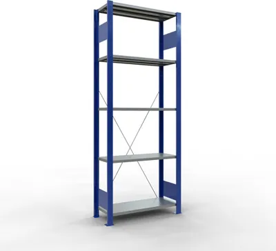 Produktbild von Schulte Fachbodenregal MULTIplus150 Stecksystem | Grundregal | HxBxT 200x75x30cm | 5 Ebenen | Fachlast 150kg | Enzianblau/Verzinkt