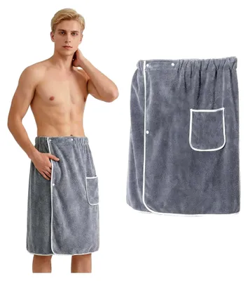 Produktbild von Saunakilt für Herren, 70 x 140 cm Schnelltrocknendes Saunahandtuch mit Druckknopf und Verstellbarem Bund, Elastisches Saunatuch für Sauna, Dusche, Fitnessstudio, Strand, Spa, Hamam