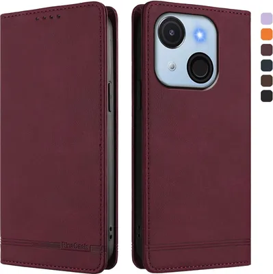 Image de Etui pour itel A50C, étui rétro en cuirPolyuréthaneavec support et fentes pour cartes de crédit Rouge