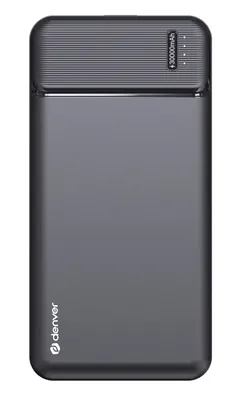 A dark gray Denver power bank with a textured top section is shown against a white background.