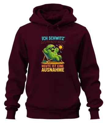 Obrázok produktu pre Ich schwitz – mikina s kapucňou, slogan "z princípu nie dnes", sarkastický nápis, bordová farba, veľkosť 3XL