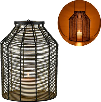 Produktbild von Marrakesch Boho Deko Aesthetic Windlichter Metall Draht ist 33 cm groß schwarz gold | Windlicht Teelichthalter Caecilia als Gartendeko & Wohnzimmer Tisch Deko | Exquisite Kerzenständer für Kerzen