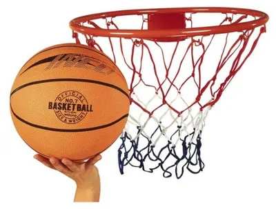 Image de Panier de basket mural avec ballon, pompe, fixations - anneau acier - sport exterieur
