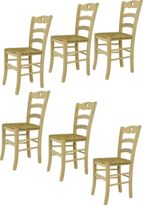 Obrázok produktu pre t m c s Tommychairs - Sada 6 stoličiek CUORE do kuchyne a jedálne, robustná konštrukcia z lešteného bukového dreva, neošetrená a 100% prírodná, sedadlo z pravej slamy