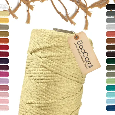 Produktbild von BOOGARDI Makramee Garn · Hellgelb 5mm x 100m · 3mm oder 5mm Wollgarn kreatives knüpfen weben Stricken DIY Boho Garn