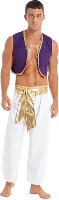 Produktbild von Arabisches Prinzenkostüm für Herren Gr. XL : Halloween- und Rollenspielkostüm - Koreanische Weste Lange Pumphose König Fasching Kostüm Set