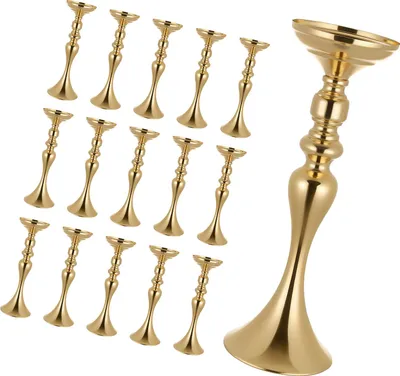 Zdjęcie produktu dla SucceBuy 16 metalowych wazonów na wesela, dekoracje stołowe o wysokości 38 cm z podstawkami na kwiaty, eleganckie wazony na uroczystości, przyjęcia, jubileusze i ceremonie, w kolorze złotym