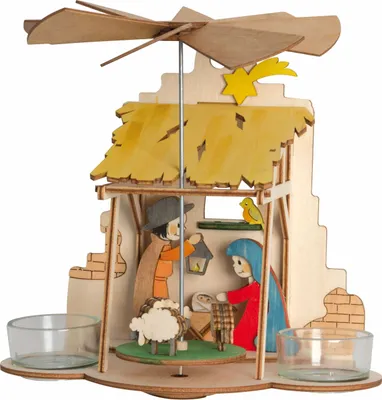 Produktbild von Drechslerei Kuhnert - Bastelset Weihnachtspyramide Motiv Krippe - Maße ca. 18 x 12 x 18cm - 10194