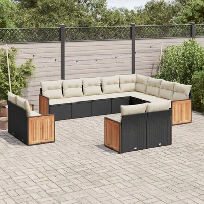 Produktbild von Design 12-tlg. Garten-Sofagarnitur mit Kissen Schwarz Poly Rattan, Gartenmöbel-Sets 2024 Neu