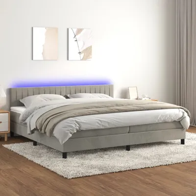 Produktbild von The Living Store Boxspringbett mit Matratze & LED Hellgrau 200x200 cm Samt