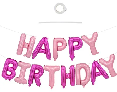 Obrázok produktu pre Balóny "Happy Birthday" z mylaru, písmená, ružové, 40,6 cm, 15 kusov