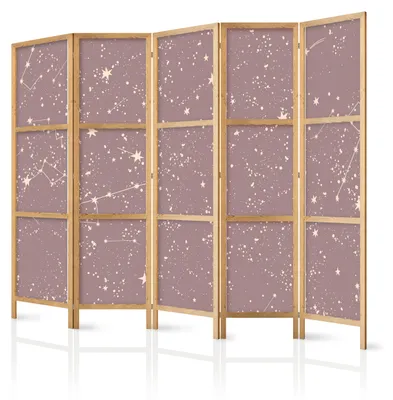 Immagine prodotto di Pannello divisorio giapponese, 5 ante, pieghevole, realizzato in tessuto non tessuto di alta qualità, motivo stelle, ideale per la camera da letto, dimensioni 225 cm x 172 cm