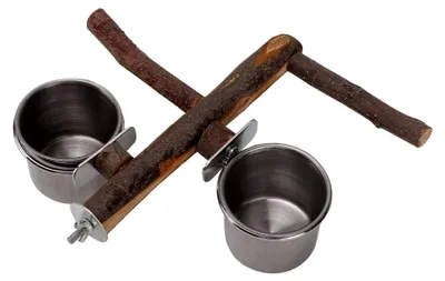 Produktbild von Futterspender-Set für Vogelkäfige, Holzstange, Papageienständer, Futternapf für Papageien