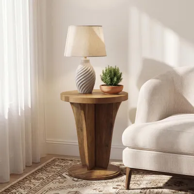 Produktbild von Tribesigns Beistelltisch rund Holz fürs Wohnzimmer, 50 cm Couchtisch im Landhausstil, ideal für Wohnzimmer, Schlafzimmer, Balkon und kleine Räume