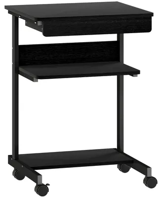 Produktbild von Roll-Schreibtisch mit Schublade und Regalen, 4 Räder, kompakt, Spanplatte, Metall