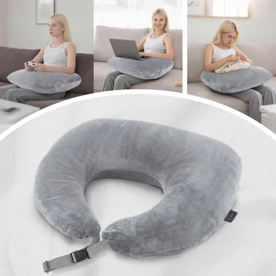 Image de Coussin de lecture en forme de U, couleur gris clair, pour lit et canapé