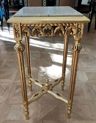 Barock Beistelltisch mit Marmorplatte Gold Grau
