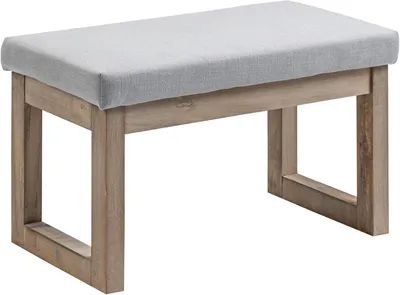 Produktbild von Graue Fußbank in Leinenoptik mit Holzbeinen, 68 x 38 x 42 cm – Fußhocker, Polsterhocker und Sitzhocker für Wohnzimmer und Schlafzimmer