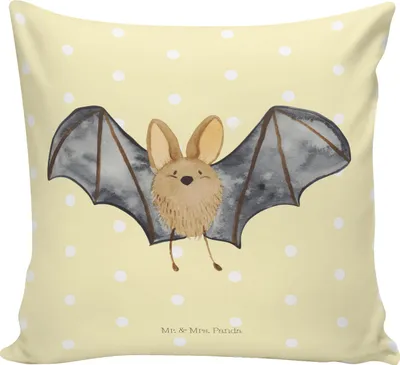 Produktbild von Mr. & Mrs. Panda Sofa Kissen Fledermaus Flügel - Gelb Pastell - Geschenk, kuschelkissen 40x40, Polster, Dekokissen, Gute Laune, für